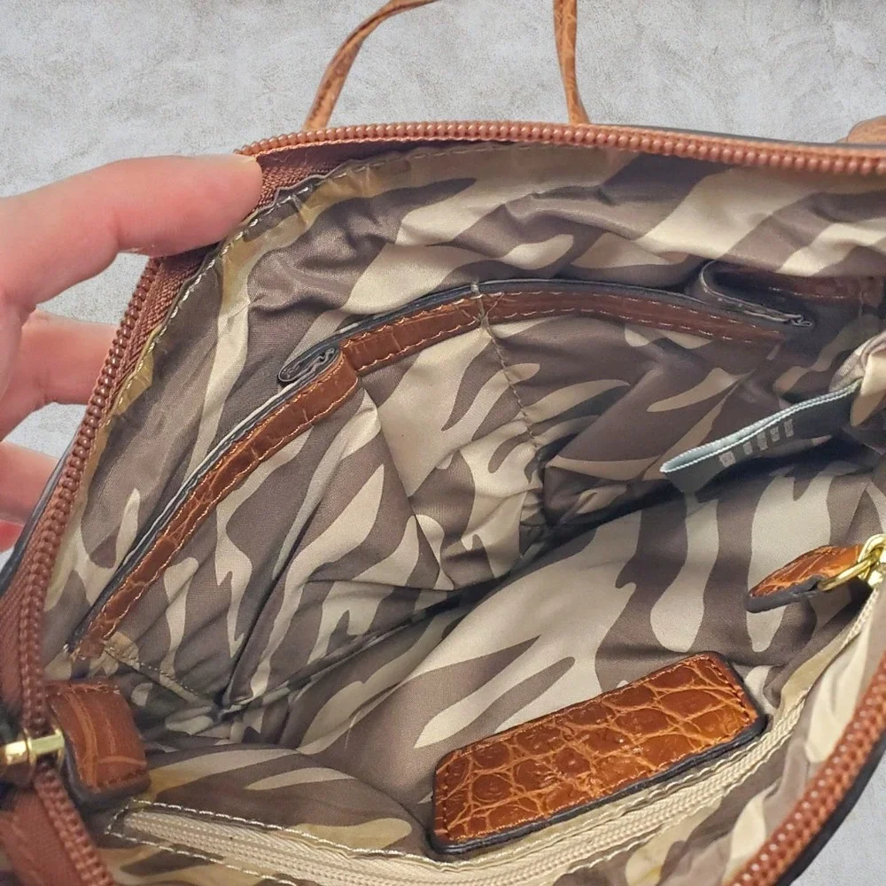 Anne Klein‎ Cognac Brown Crocodile Embossed Crossbody Bag Gold Hardware
